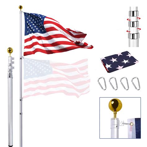 Buy 25ft Telescoping Flag Pole Kit Extra Thick Heavy Duty Telescopic Flagpole Fly 2 Flags