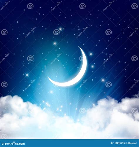 Night Sky Background With With Crescent Moon Clouds Stock Vector