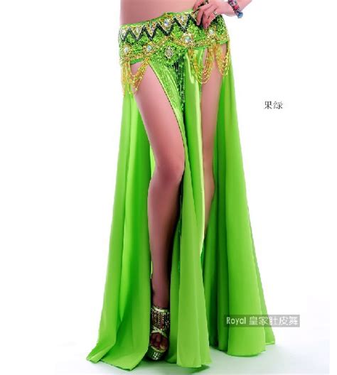 Sexy Belly Dance Costume Skirt Satin Pure Color Large Double Slit