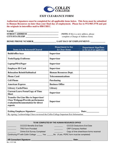 company exit clearance forms