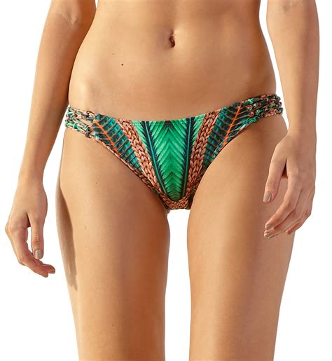 Green Tropical Brazilian Bikini Bottom With Macrame Bottom Baltico Tai Blueman