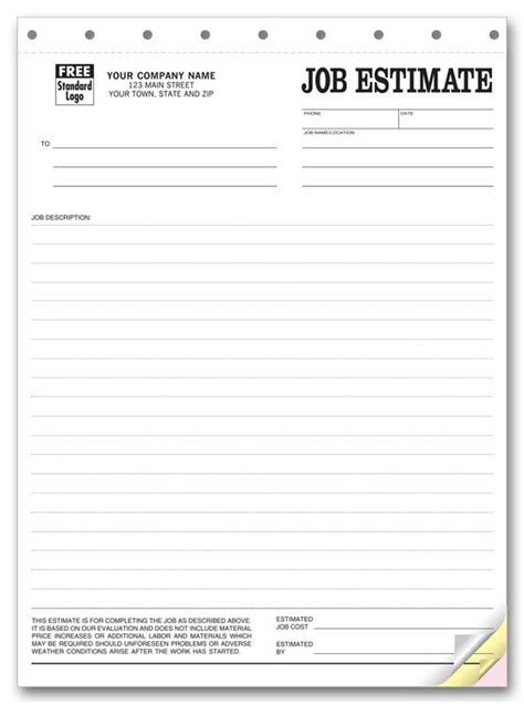 Blank Job Estimate Forms Quote Template Invoice Template Invoice