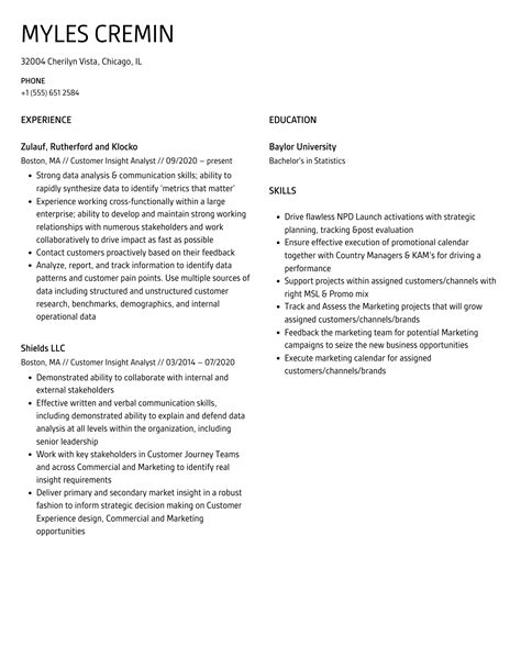 Customer Insight Analyst Resume Samples | Velvet Jobs