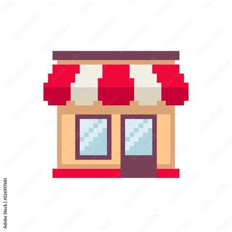 Pixel Art Store Icon In 8 Bit Retro Game Style Pixel Shop Icon Web