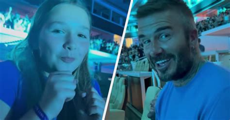 David Beckhams Daughter Harper Mocks His Dad Dancing As They Attend