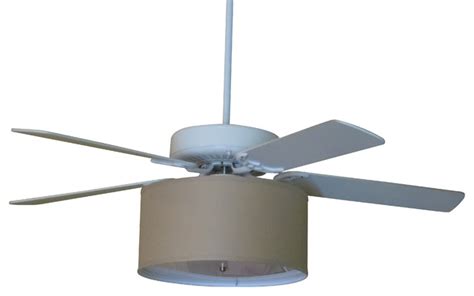 Three blade ceiling fan with drum light shade in white or beige and complete with remote control to change fan speed and turn lights on and off. Linen Drum Shade Light Kit for Ceiling Fans, Cognac, 17 ...