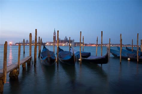 Venice In Blue Gondolas And The Island Of San Giorgio Maggiore