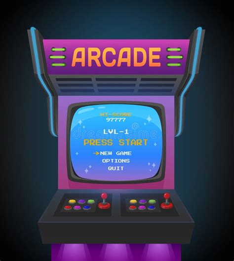 Arcade Machine Game Screen 80s 90s Gaming Start Menu Isometric Vector