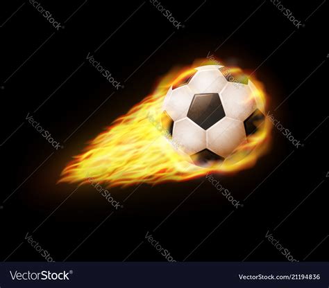 Flying Soccer Ball In Fire On Black Background Vector Image
