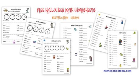 halloween math practice pages multiplication division fractions