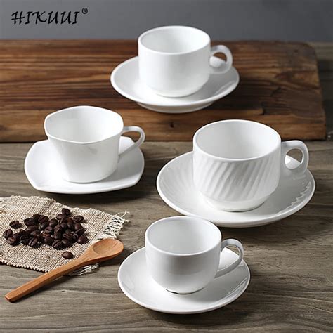 White Porcelain Coffee Cups Set With Saucer Coffee Tea Cup Ceramics