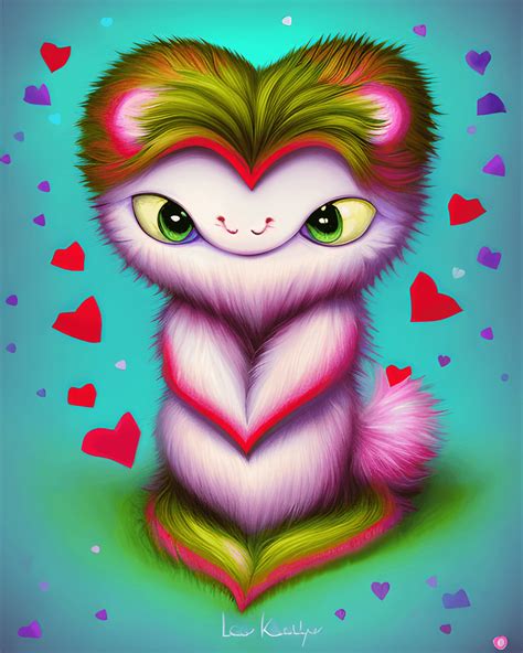 Cute Fluffy Valentines Day Monster Digital Graphic · Creative Fabrica