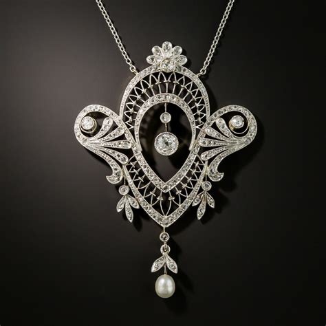 Edwardian Diamond Pearl Pendant Necklace Edwardian Jewelry Vintage