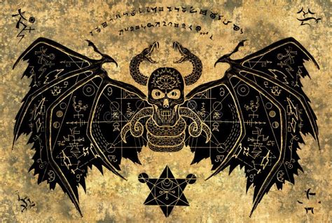 Evil Winged Demon With Geometric Lines On Black Background Stock