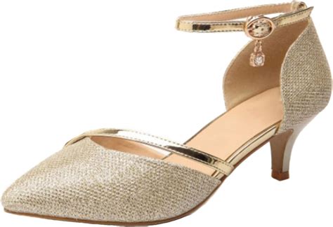 dadawen women s closed toe court shoes ankle strap kitten heel wedding dress pumps gold uk 4