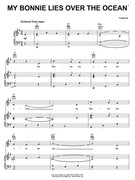 Traditional My Bonnie Lies Over The Ocean Sheet Music Pdf Notes