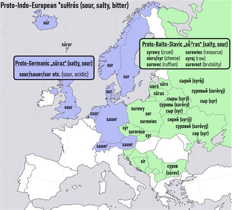 Words Related To Sour In European Languages Maps On The Web