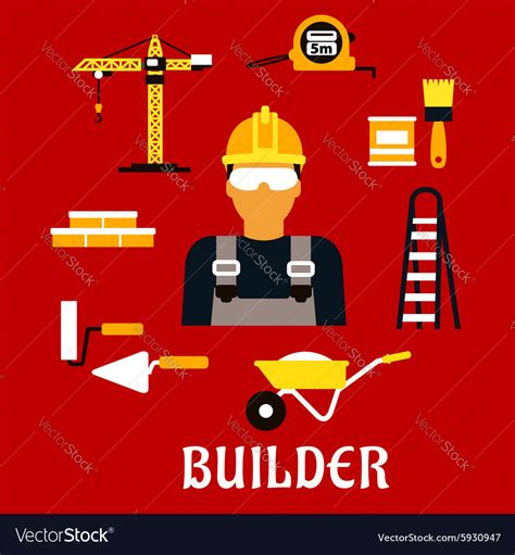 Builder And Construction Flat Icons Royalty Free Vector