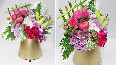 flower arrangement tutorial with box easy flower arrangement youtube