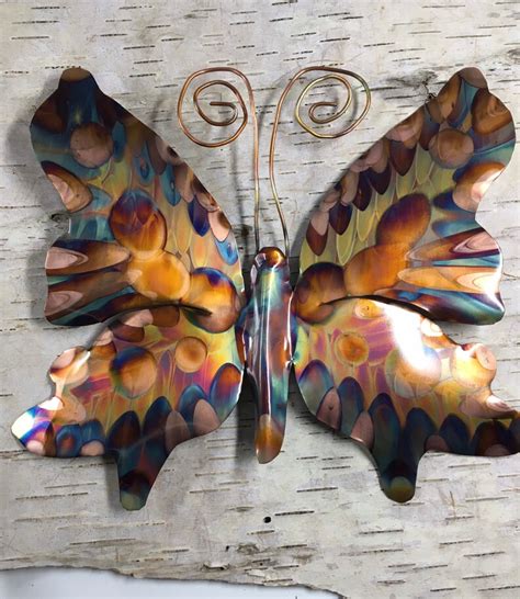Large Colorful Copper Butterfly Wall Decor Flame Etsy