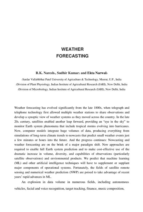 Pdf Weather Forecasting