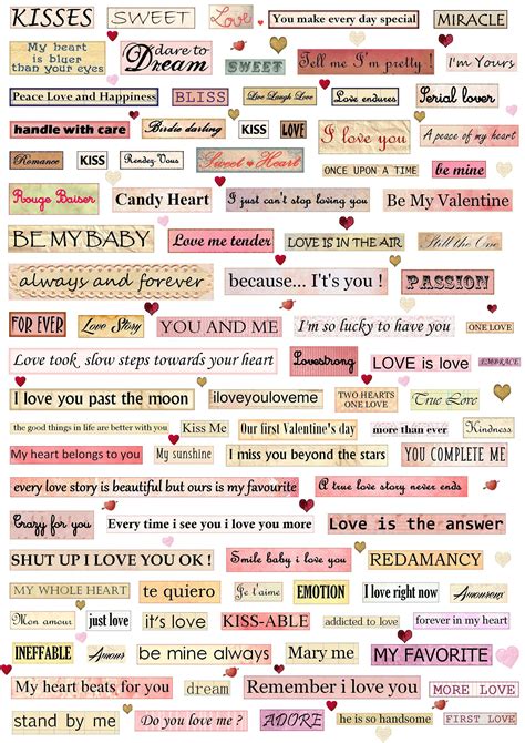 Digital Collage Sheet Love And Valentines Words And Etsy Scrapbook
