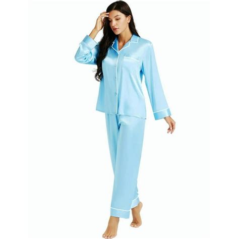 Lonxu Womens Satin Pajamas Long Sleeve With Long Pajama Pant Set Silk Soft Lounge Sets Button