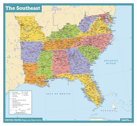 Southeast Usa Wall Map