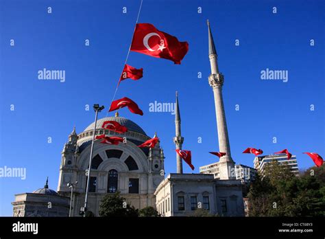 Dolmabahce Mosque And Turkish Flags Istanbul Turkey Stock Photo Alamy