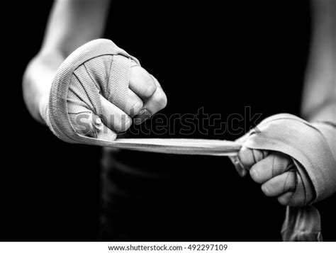 Woman Wrapping Hands Pink Boxing Wraps Stock Photo Edit Now 492297109