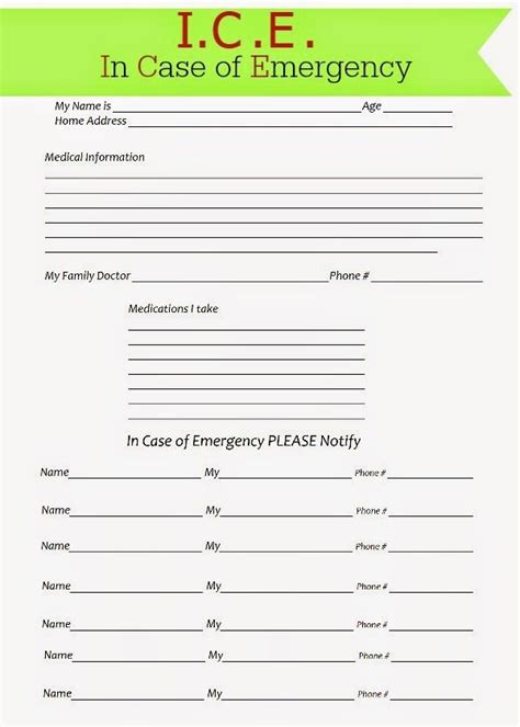 If you are working on keeping all of your family's medical information in a more organised manner then this family medical binder printable is something to. Free-printable ICE ,In Case of Emergency Forms Fill the out put one in your purse and the other ...