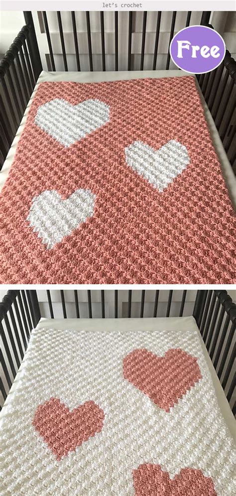 C2c Hearts Blanket Free Crochet Pattern