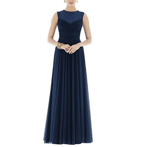 Elegant Navy Blue Bridesmaid Dresses Sleeveless Floor Length Chiffon