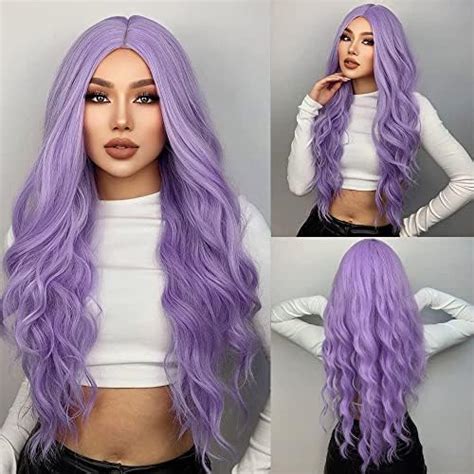 Baruisi Purple Wigs For Women Long Curly Wavy Middle Part