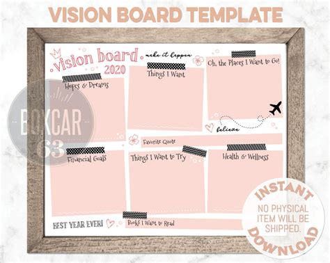 Vision Board Template Instant Digital Download 300 Dpi Etsy Vision