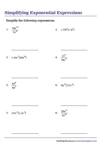 Simplifying Expressions With Exponents Worksheet Algebraic