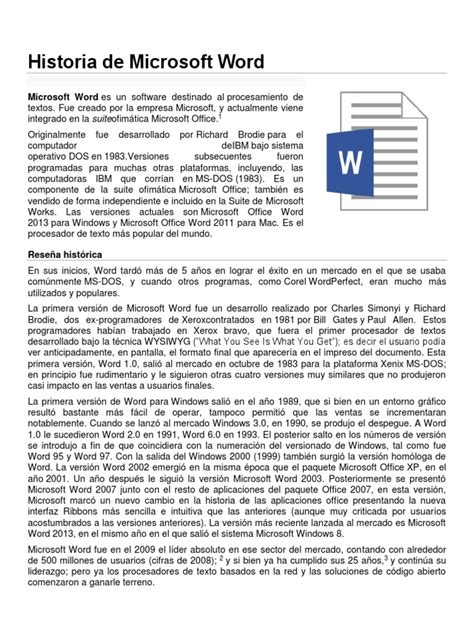 Historia De Microsoft Word Microsoft Word Informática