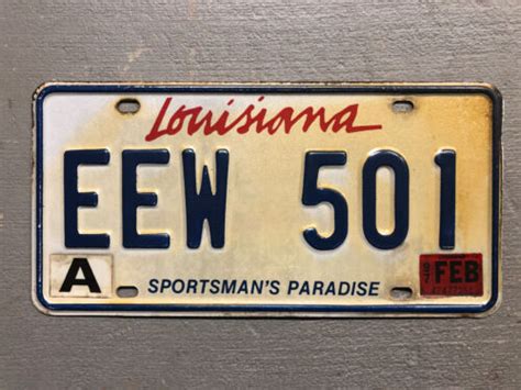 Vintage Louisiana License Plate Sportsmans Paradise Eew 501 Feb 1997
