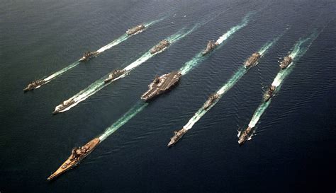 Reagan Era Naval Battle Fleet At Its Center Battleship Uss