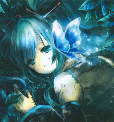 Maybe you would like to learn more about one of these? blue eyes blue hair fantasy art anime butterflies - Animals Butterflies HD Desktop Wallpaper