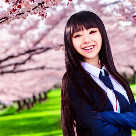 Krea Beautiful Anime Girl Grinning While Also Wearing School Attire