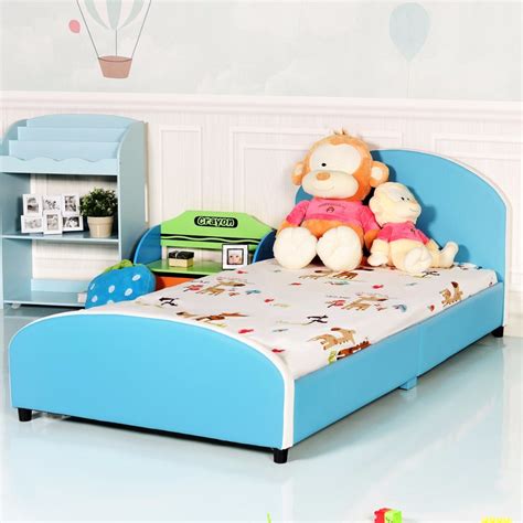 Giantex Kids Children Pu Upholstered Platform Wooden Bed Bedroom