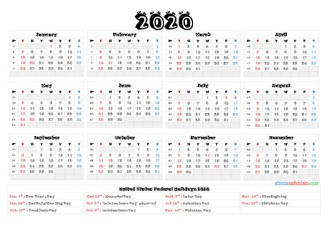 Printable 2020 Calendar One Page 12 Templates