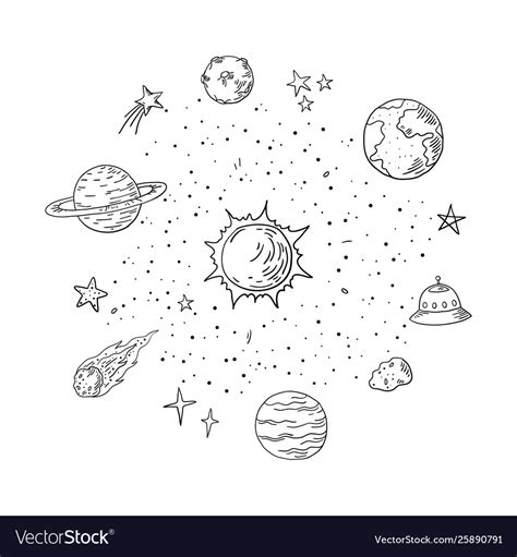 Doodle Solar System Trendy Handdrawn Space Vector Image