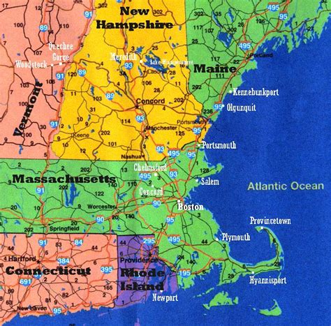 New England Coast And Inland Map New England Coast