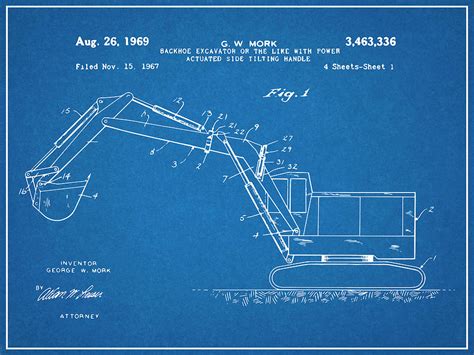 1969 Backhoe Excavator Patent Print Blueprint Drawing By Greg Edwards