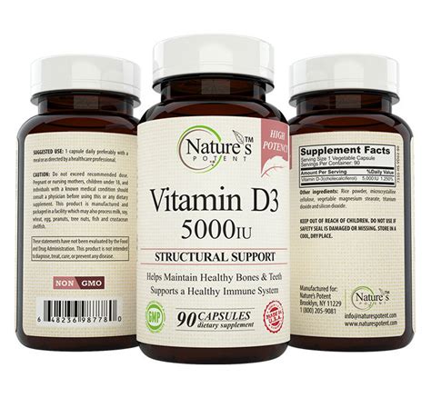 Natures Potent Vitamin D3 5000 Iu 90 Capsules