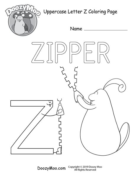 Cute Uppercase Letter Z Coloring Page Free Printable Doozy Moo