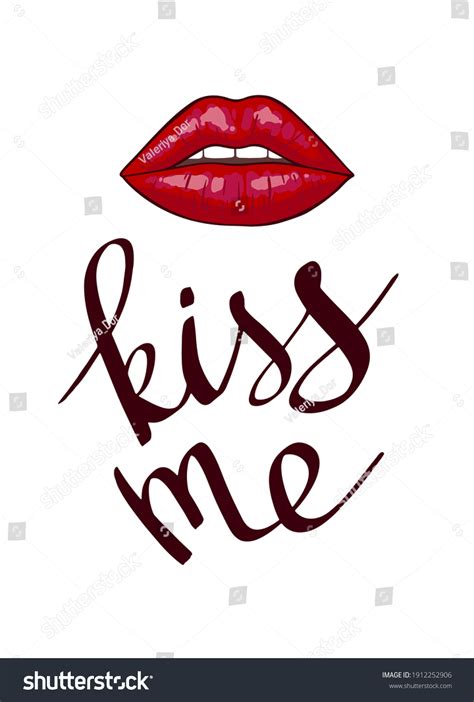 Lips Kiss Hand Lettering Text Kiss Stock Vector Royalty Free 1912252906