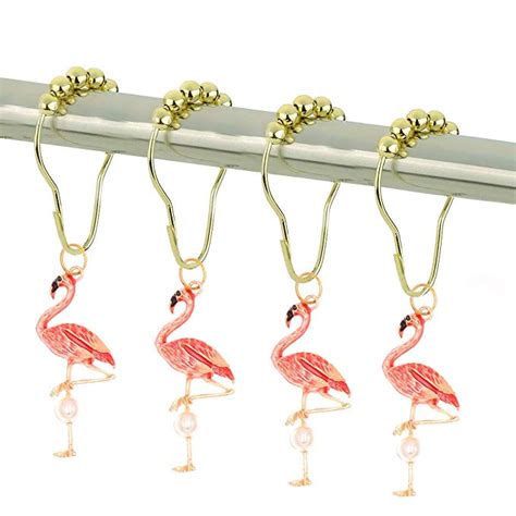 Vtg antiqued gold hand painted 12 rose shower curtain hooks shabby romantic chic. Amazon.com: Chictie Gold Flamingo Shower Curtain Hooks for ...